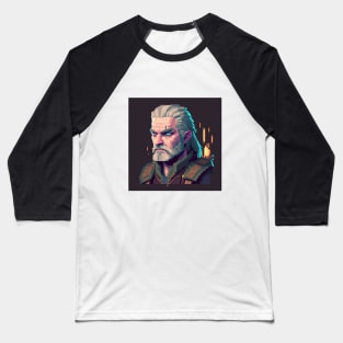 Pixel art illustration of the concentrated Witcher Geralt Baseball T-Shirt